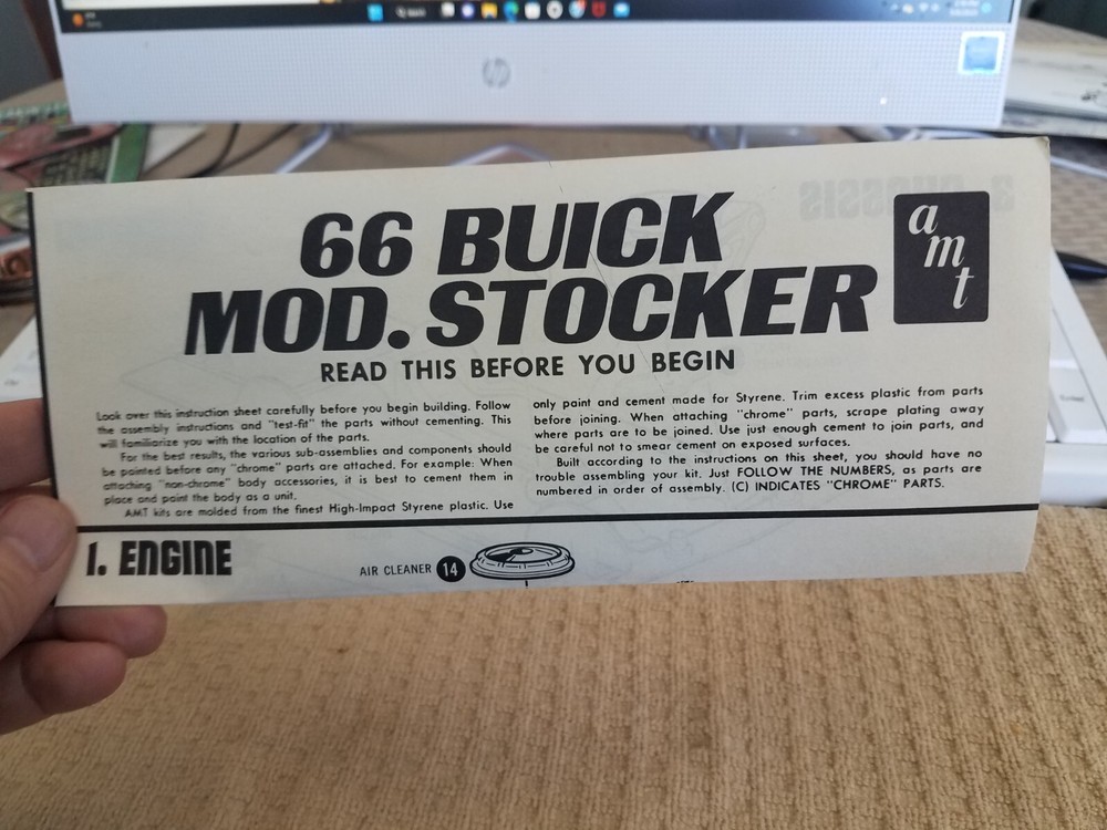 Vtg 1966 Buick Modified Stocker Model Car Instruction Sheet AMT Co.
