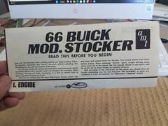 Vtg 1966 Buick Modified Stocker Model Car Instruction Sheet AMT Co.