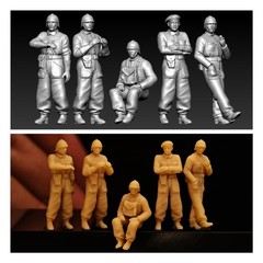 3D Printed 1/72/64/48 WWII Polish Tank Crew 5pc Unpainted Model