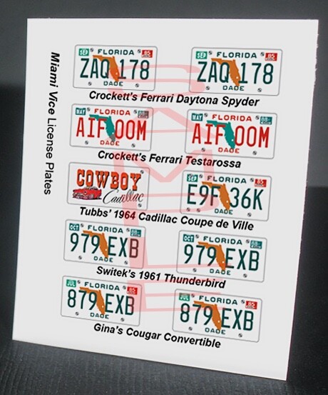 MIAMI VICE TV SHOW CAR miniature LICENSE PLATES for 1/25 scale MODEL CARS—READ