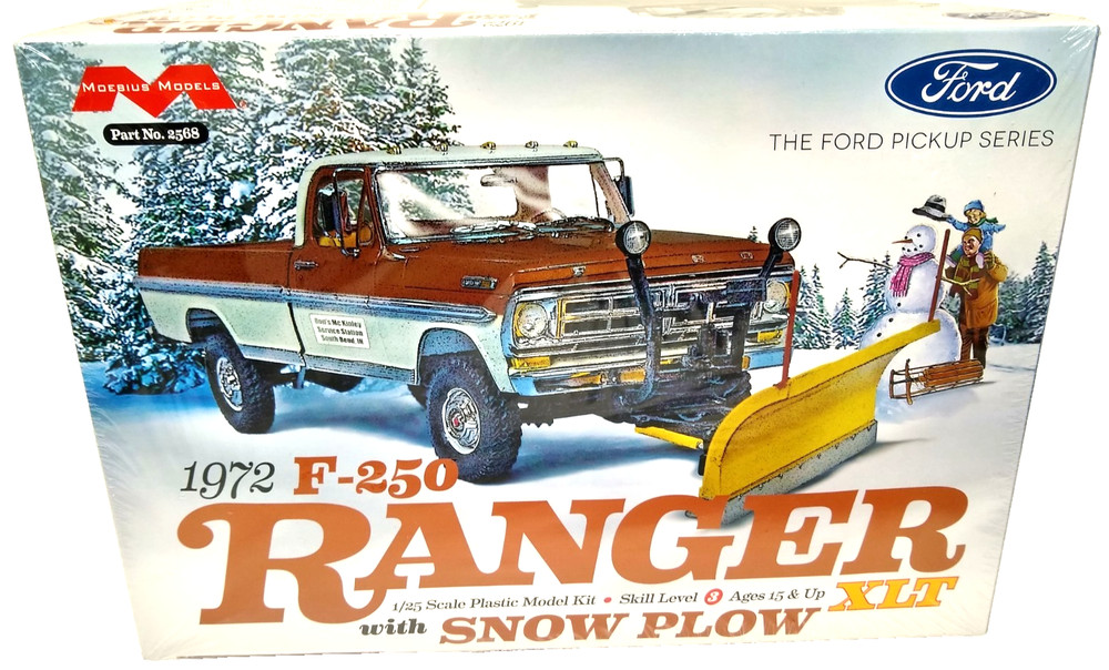 Moebius 1972 Ford F-250 Ranger XLT 4X4 Pickup w/Snow Plow Model 1/25 Sealed 2568