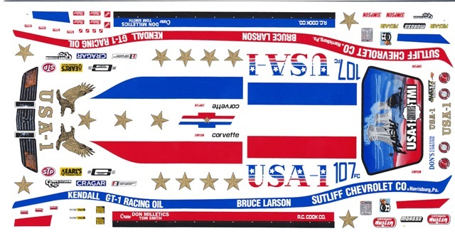 Bruce Larson USA-1 Corvette 1/24th – 1/25th Scale Waterslide Decals