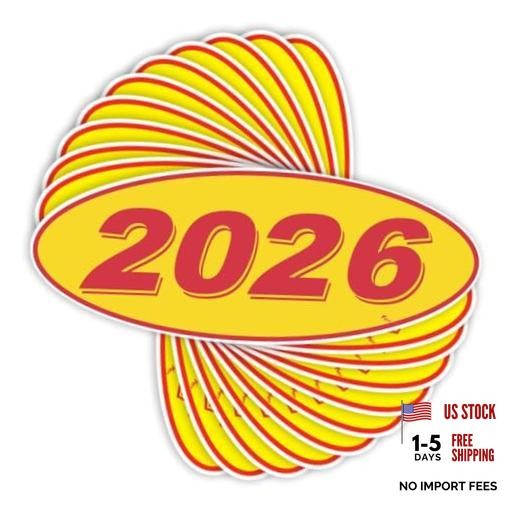 Oval Model Year Stickers, 12-Pack 2026 Red/Yellow