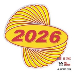 Oval Model Year Stickers, 12-Pack 2026 Red/Yellow