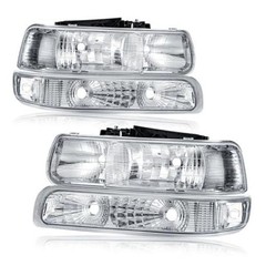 Headlights Assembly Compatible with 1999-2002 Chrome Housing + Clear Reflector