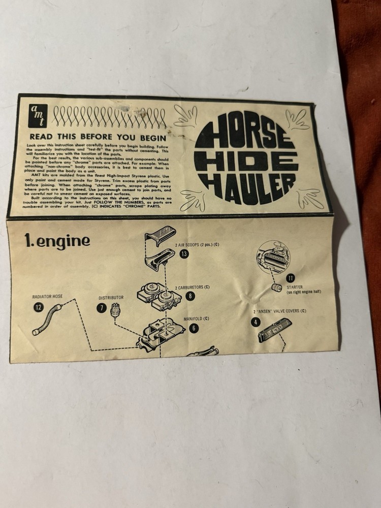 AMT DENNY MCLAIN’S HORSE HIDE HAULER ORIGINAL Instructions #T323 CIRCA 1970