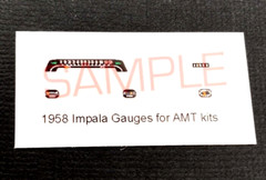 1958 CHEVROLET IMPALA GAUGE FACES for 1/25 scale AMT kits — PLEASE READ DESC