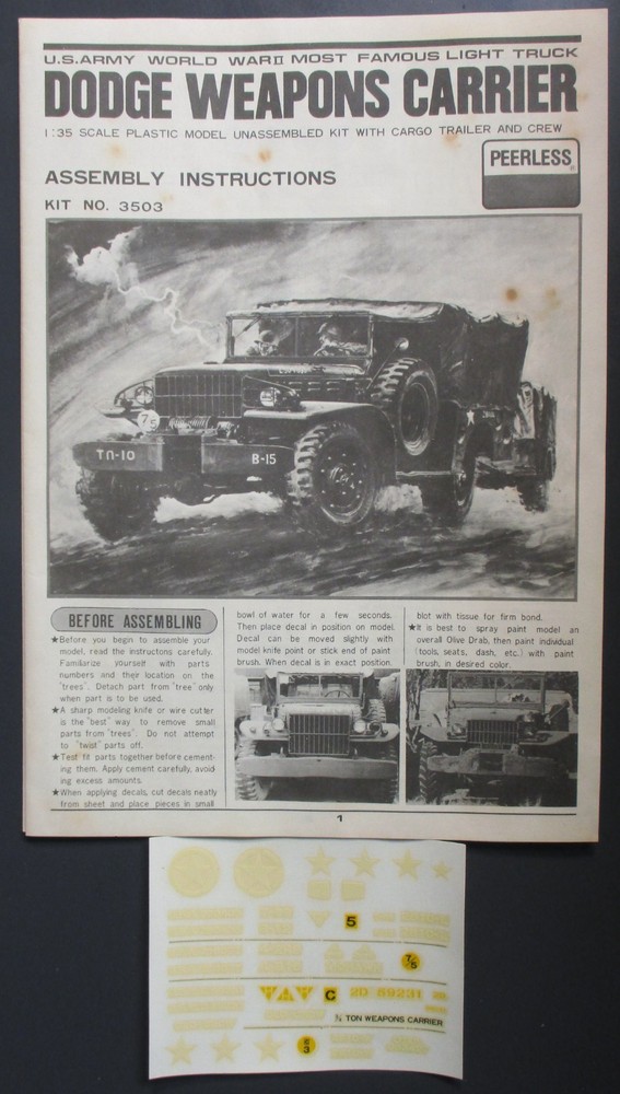 Peerless Max 1/35th Scale Dodge Weapons Carrier – Directions from Kit No. 3503