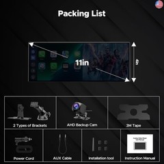 Volam 11” Wireless Carplay Screen for Car Built-in Net-Flix YouTube Apps,