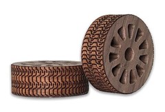 2 inch walnut Wheels With Mahogany Veneer Tread, 11 spokes, (set of 2)