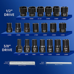 22Pcs Bolt Nut Extractor Set Metric 8-27Mm Impact Lug Removal Tool 1/2″ and 3/8″