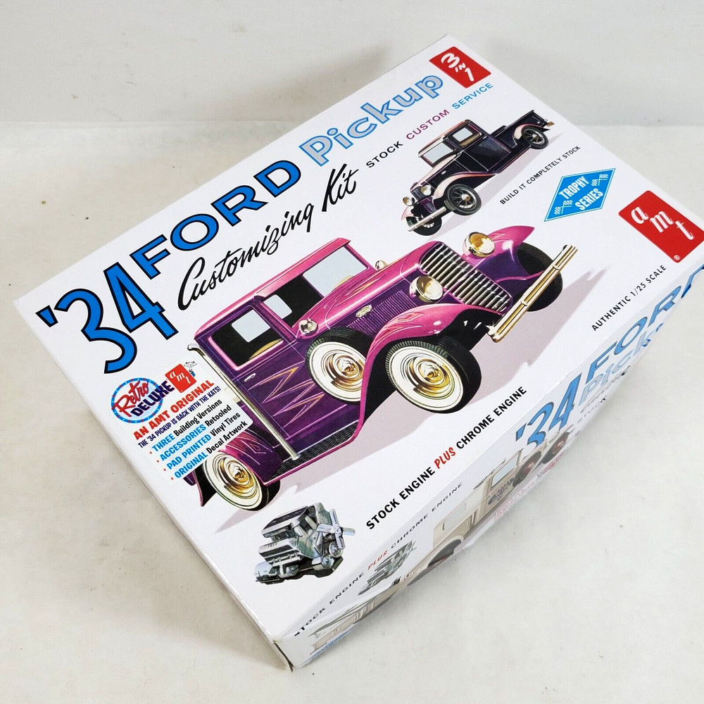 AMT1120 Model Kit 1934 Ford Pickup Truck 3 in 1 Kit Trophy Series 1/25 Open Box