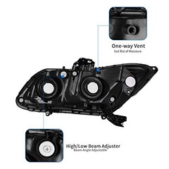 Headlight Assembly Black Housing Smoke Lens Amber Reflector Fit 12-15 Civic