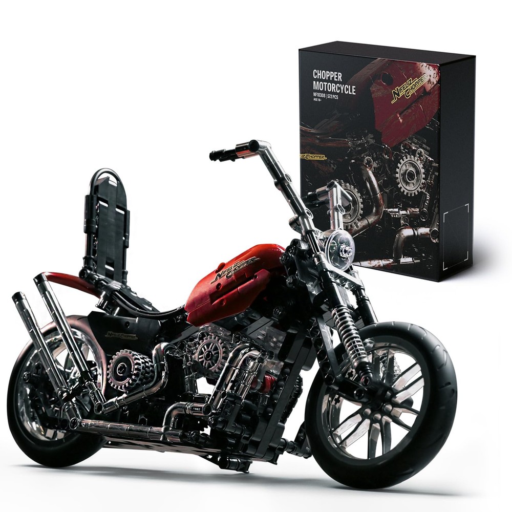Nifeliz Chopper Motorcycle 18.6 x 32.8 x 9 inches, Black, Red, Silver