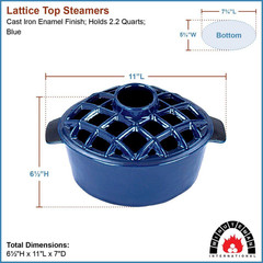 Traditional Lattice Top Steamer, 6.5 In. Tall, Blue