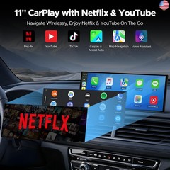 Volam 11” Wireless Carplay Screen for Car Built-in Net-Flix YouTube Apps,
