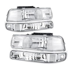 Headlights Assembly Compatible with 99-02 Chevy Silverado Chrome Housing Clear
