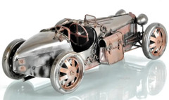 1926 Bugatti Type 35 Metal Racing Car Model 14″ Silver & Bronze Automotive Decor