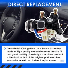 81905-D3080 Ignition Lock Switch Assembly with 2 Keys, Ignition Lock Housing & C