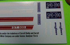 1968 68 Shelby Mustang GT-500 1/25 cobra waterslide decal sheet red white stripe