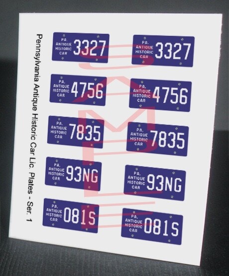 PENNSYLVANIA ANTIQUE HISTORIC miniature LICENSE PLATES – 1/25 MODEL CARS—READ