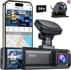 REDTIGER F7N 4K Dual Dash Cam, 5.8GHz WiFi-20 MB/s Fast Transfer, 64GB Card,