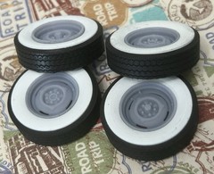 Resin 15-Inch “Steelie” Wheels, W/ Wide Whitewalls,1/24 1/25 Scale