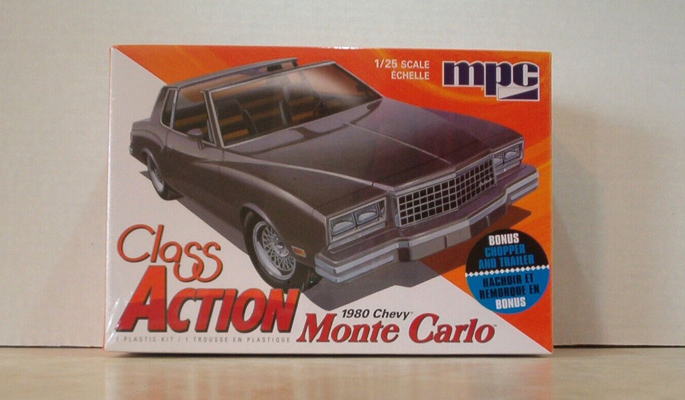 Chevrolet 1980 Chevy Monte Carlo with Chopper Motorcycle and Trailer 1:25 scale