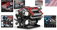 Motorized V8 Engine Building Blocks Kit – Realistic 588-Piece Model for Enthu…