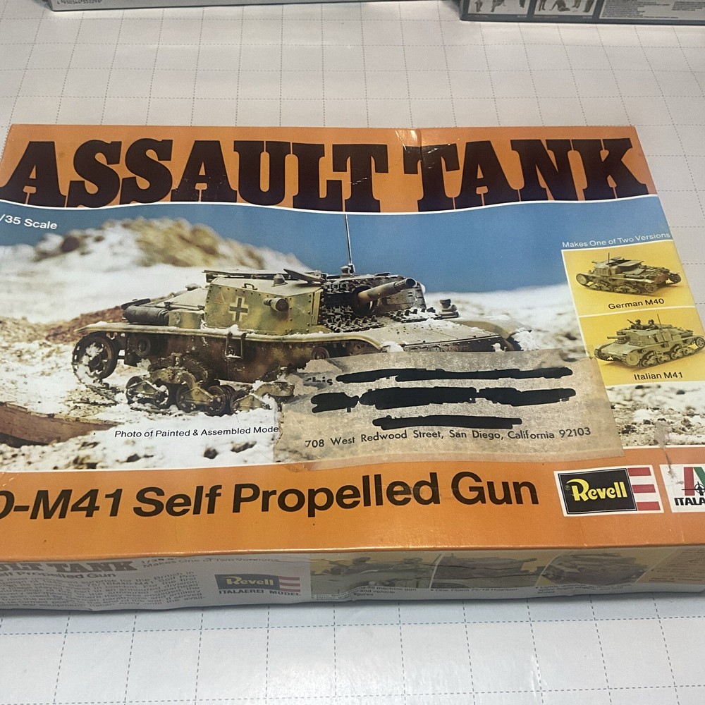 VINTAGE 1976 REVELL IITALAEREI ASSAULT TANK M40-M41 1/35 SCALE MODEL KIT H-2104