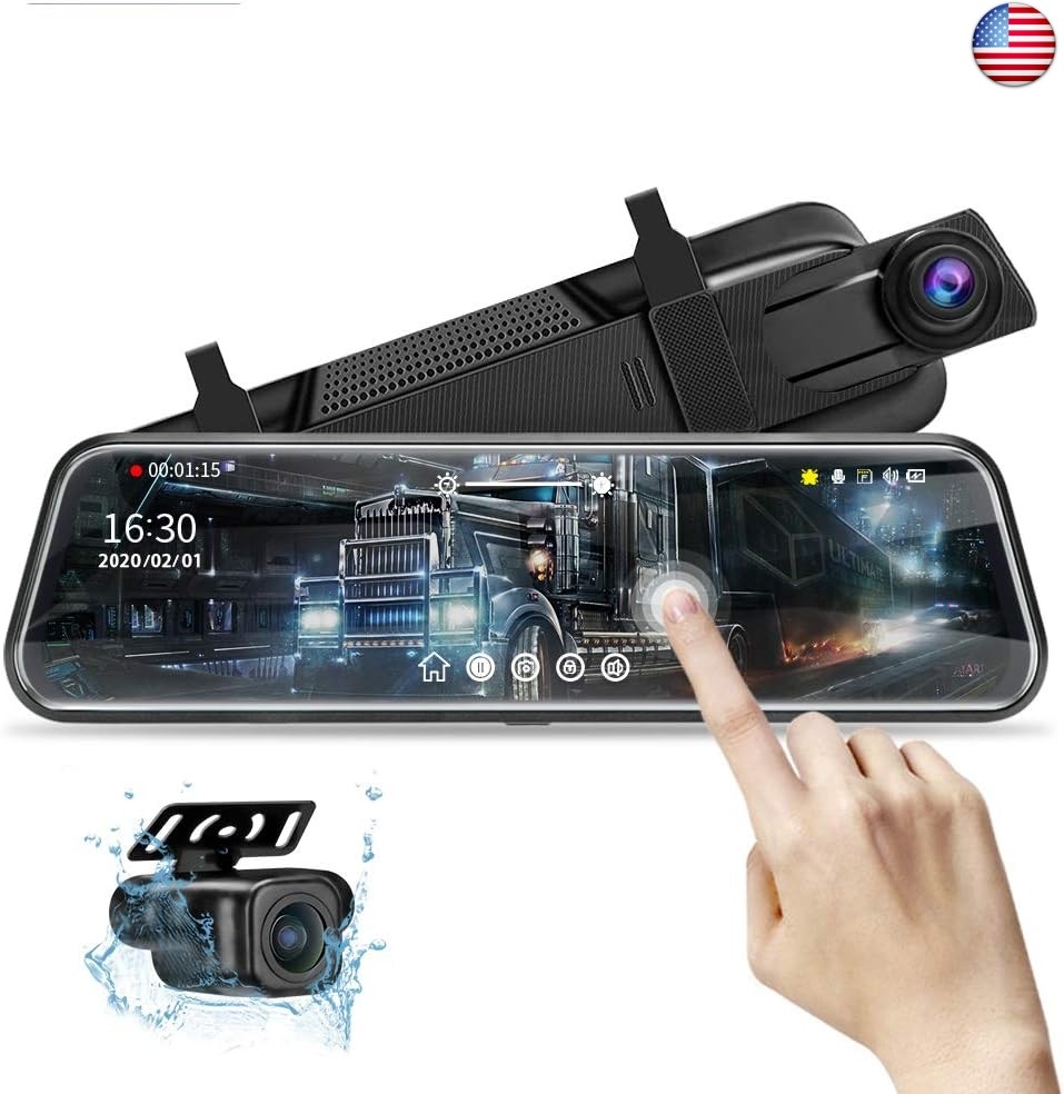 10” Mirror Dash Cam Night Vision 1080P FHD Full Touch Screen Front and Rear