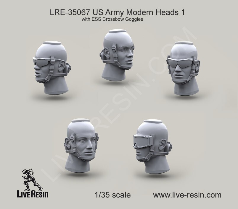 Live Resin 1/35 LRE-35067 Modern US Army Heads w/ESS Crossbow Goggles (Set 1)