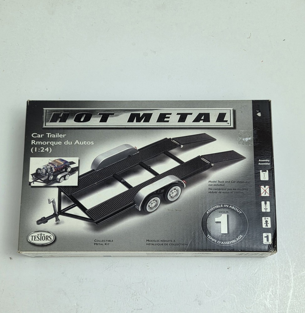 Testors Car Trailer 1:24 Hot Metal Series Model 234 Tandem Axle Car Hauler -Open