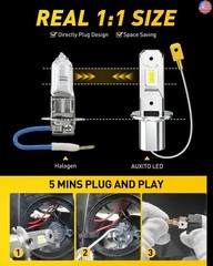 “AUXITO H3 LED Bulb, 16,000LM 600% Super Brighter, 10 Years Lifespan, 1:1 Size