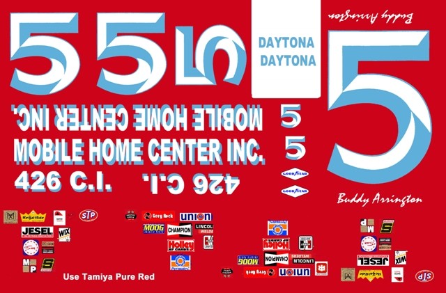 #5 Buddy Arrington 1969 Dodge Mobile Home Center 1/24th – 1/25th Scale Decals