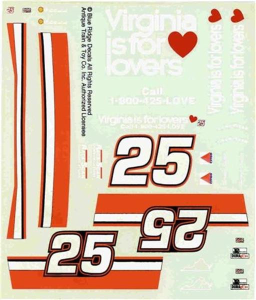 Blue Ridge #25 Virginia is for Lovers Lumina-H Sadler 1/24 Nascar decal
