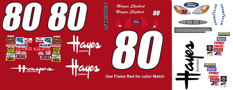 #80 Morgan Shepherd Hayes Jewelers 1999 Taurus 1/24th – 1/25th Scale Decals
