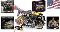 Collectible 1394 PCS V8 Engine Building Block Set with Light & Spray Effects