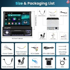 4G+64G Android Car Stereo Single Din with Foldable Touchscreen Wireless