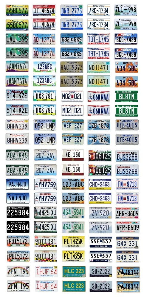 1/64 scale model car assorted USA 2020 license plates state tags 1:64