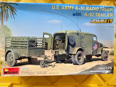 Miniart #35418 1/35 US ARMY K-51 Radio Truck w/K-52 Trailer – Open/Sealed Inside