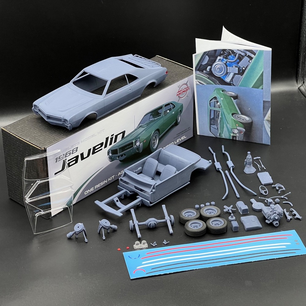 1/25 1968 AMC Javelin Premium Resin Model Kit w/ Engine, Decals & Clear Parts