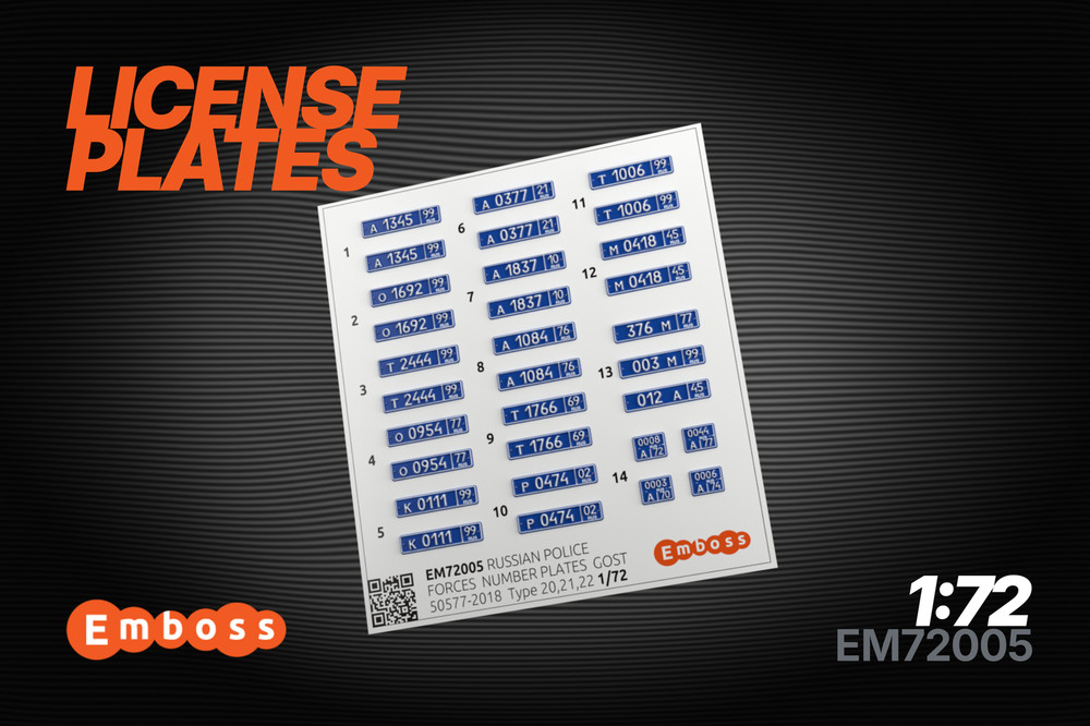 1:72 3D License Plates for scale model Modern Police Vehicles