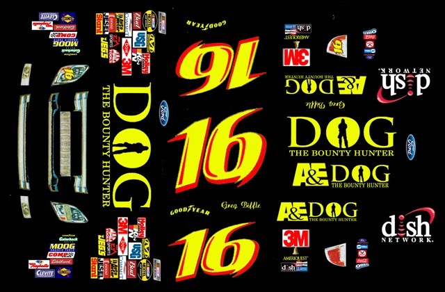 #16 Greg Biffle The Dog Bounty Hunter 2007 Fusion 1/24th – 1/25th Scale Decals