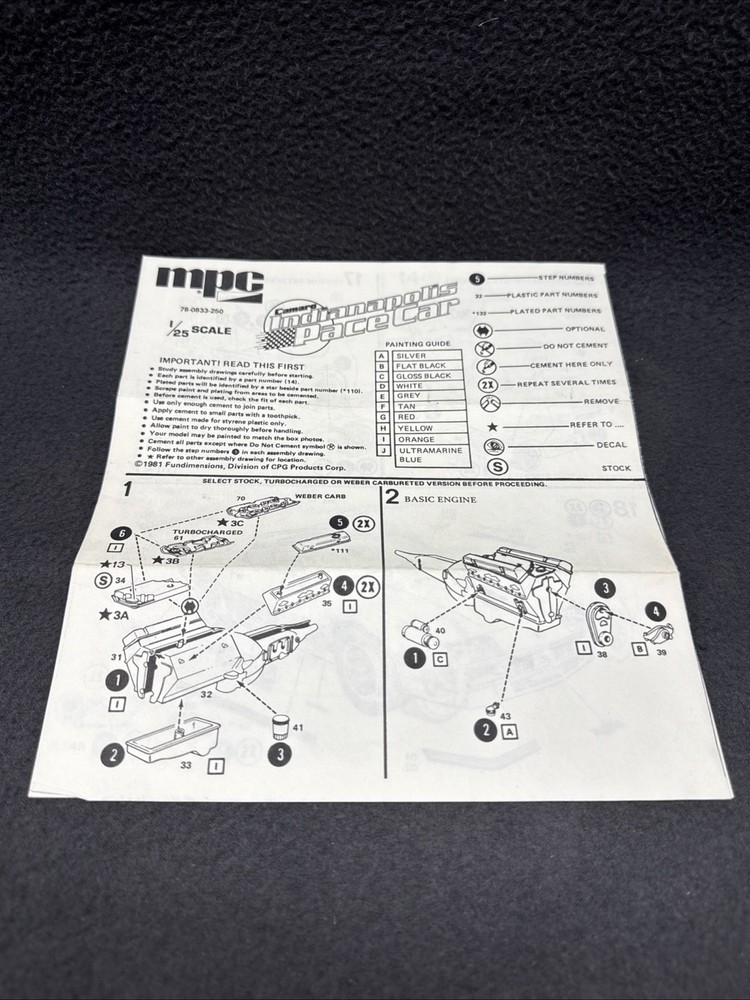 MPC Camaro Indianapolis Pace Car 1-0833 Instructions Original Manual 1982 Z28