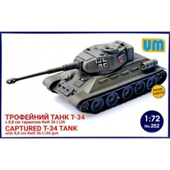UNIMODELS UM 252 scale model 1:72 T-34 captured tank with 8,8 cm KwK 36L/36 gun