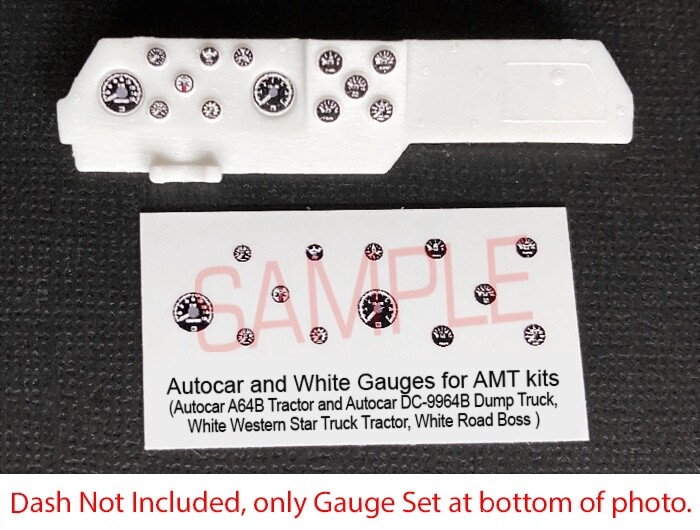 AUTOCAR and WHITE GAUGE FACES for 1/25 scale AMT truck kits — PLEASE READ DESC
