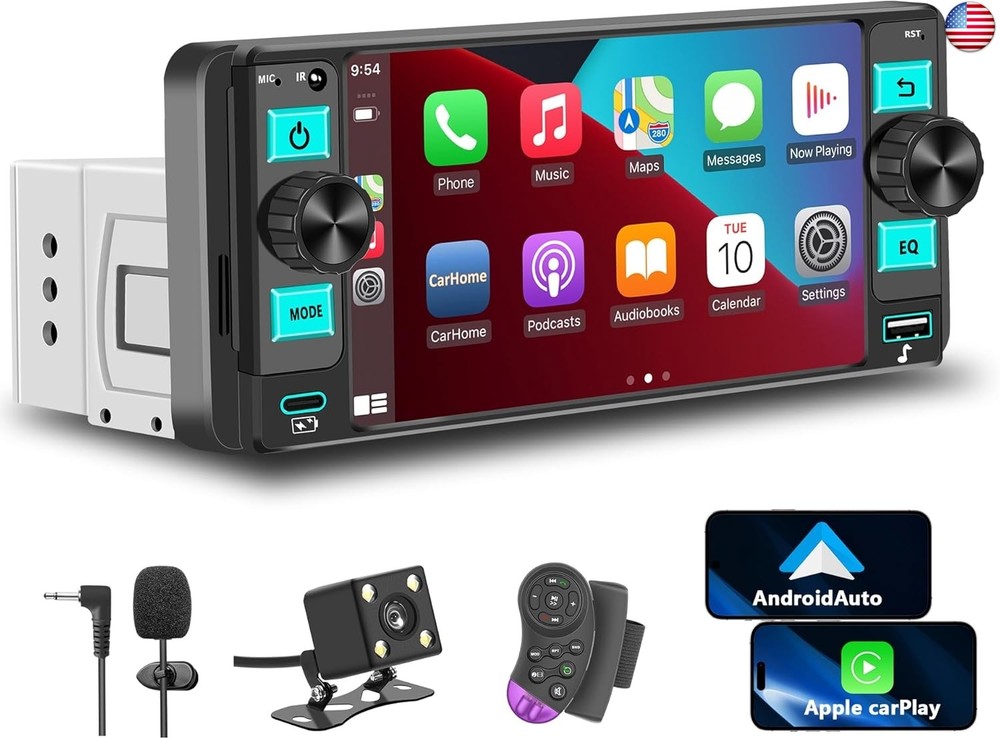 Single Din Radio Car Stereo with Wireless Apple CarPlay,Single Din Touchscreen