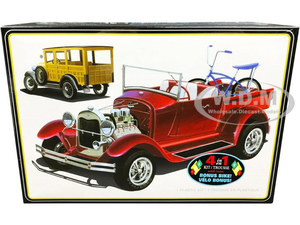 SKILL 2 MODEL KIT 1929 FORD WOODY PICKUP 4-IN-1 KIT & BIKE 1/25 BY AMT AMT1269 M