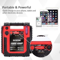 Acetek 1800A Peak Car Jump Starter 20000Mah Battery Booster For Up To 6.5L